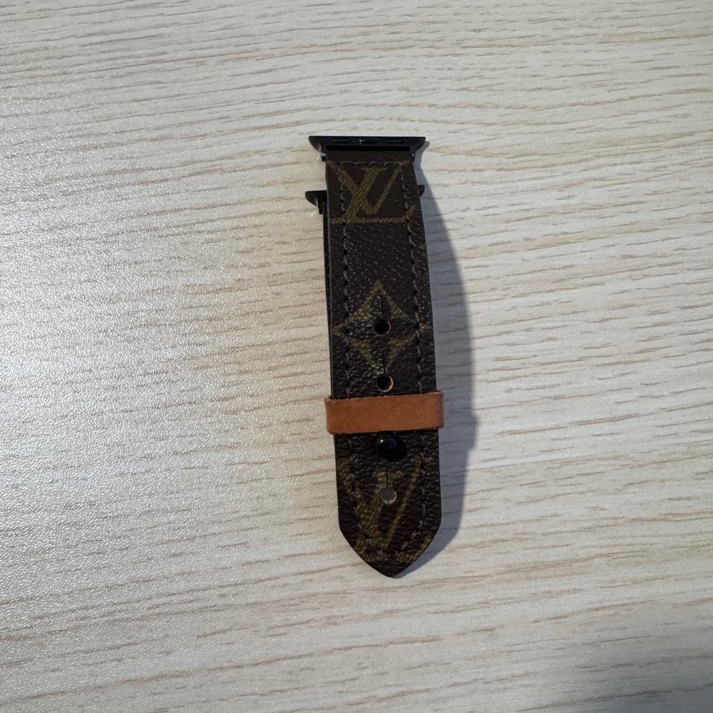 Brown Monogram Leather Watch Band with Tan Keeper - Picture 2 of 5